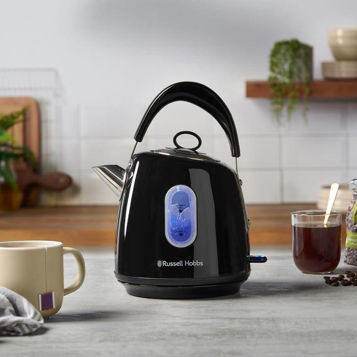Russell Hobbs Stylevia Pyramid Kettle & 4 Slice Toaster Kitchen Set (Black) - Vibe Home