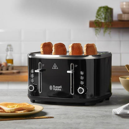Russell Hobbs Stylevia Pyramid Kettle & 4 Slice Toaster Kitchen Set (Black) - Vibe Home