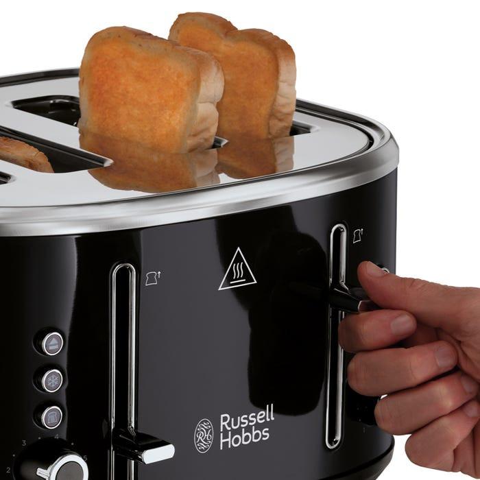 Russell Hobbs Stylevia Pyramid Kettle & 4 Slice Toaster Kitchen Set (Black) - Vibe Home