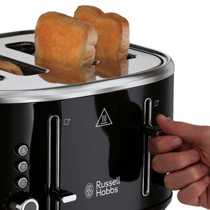 Russell Hobbs Stylevia Pyramid Kettle & 4 Slice Toaster Kitchen Set (Black) - Vibe Home