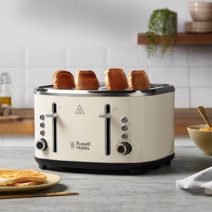 Russell Hobbs Stylevia Pyramid Kettle & 4 Slice Toaster Kitchen Set (Cream) - Vibe Home