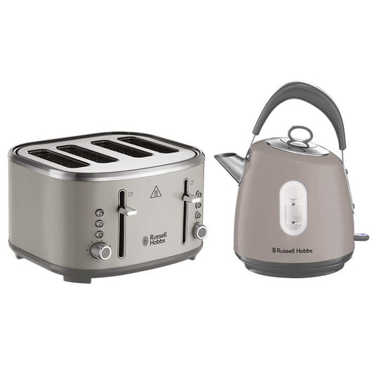 Russell Hobbs Stylevia Pyramid Kettle & 4 Slice Toaster Kitchen Set (Mocha) - Vibe Home