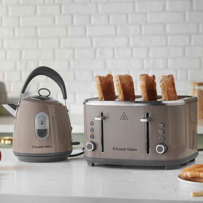 Russell Hobbs Stylevia Pyramid Kettle & 4 Slice Toaster Kitchen Set (Mocha) - Vibe Home