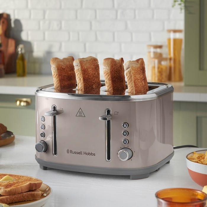 Russell Hobbs Stylevia Pyramid Kettle & 4 Slice Toaster Kitchen Set (Mocha) - Vibe Home