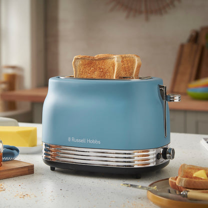 Russell Hobbs Hanley Kettle, 2 Slice Toaster & Digital Microwave Kitchen Set (Retro Blue)