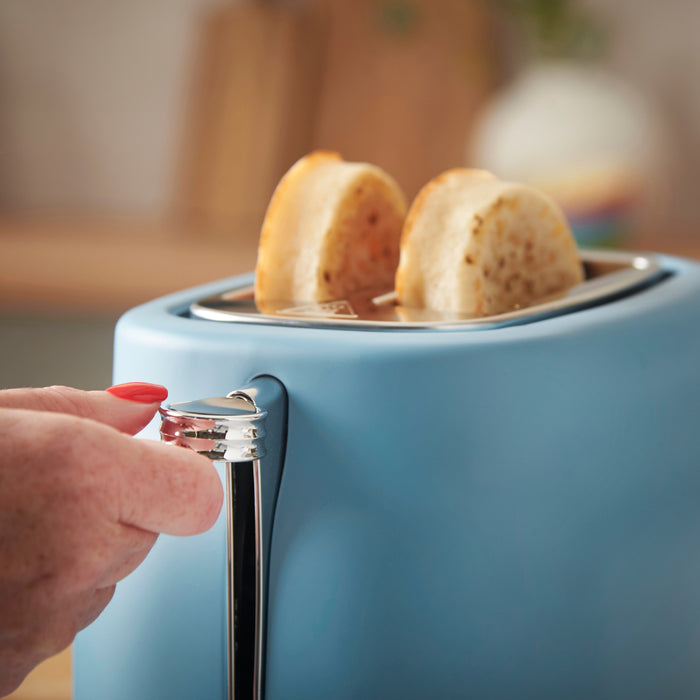 Russell Hobbs Hanley Kettle, 2 Slice Toaster & Digital Microwave Kitchen Set (Retro Blue)
