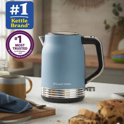 Russell Hobbs Hanley Kettle, 2 Slice Toaster & Digital Microwave Kitchen Set (Retro Blue)