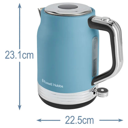 Russell Hobbs Hanley Kettle, 2 Slice Toaster & Digital Microwave Kitchen Set (Retro Blue)