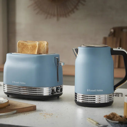 Russell Hobbs Hanley Kettle, 2 Slice Toaster & Digital Microwave Kitchen Set (Retro Blue)