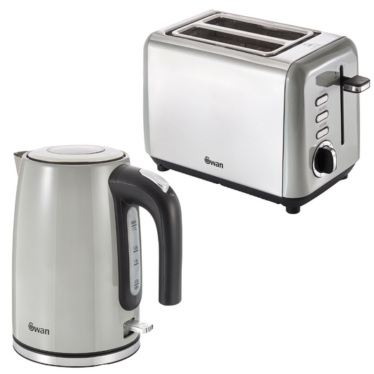 Swan Grey Townhouse Kettle and Toaster Stainless Steel Kitchen Set