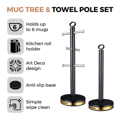 Tower Empire Mug Tree & Towel Pole Kitchen Set T826092BLK (Black)