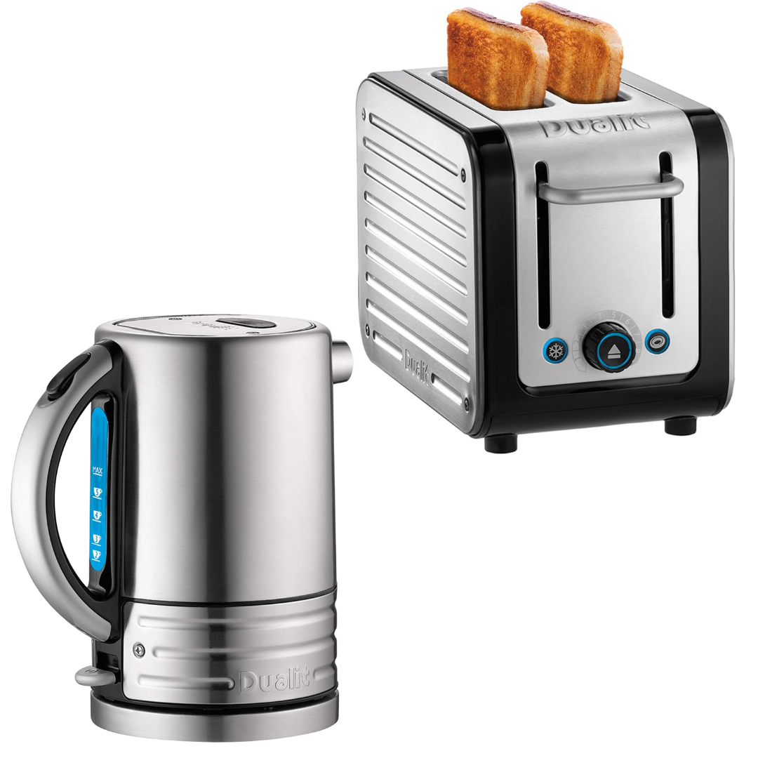 Dualit Architect Kettle & 2 Slice Toaster Matching Kitchen Set (Black Trim)