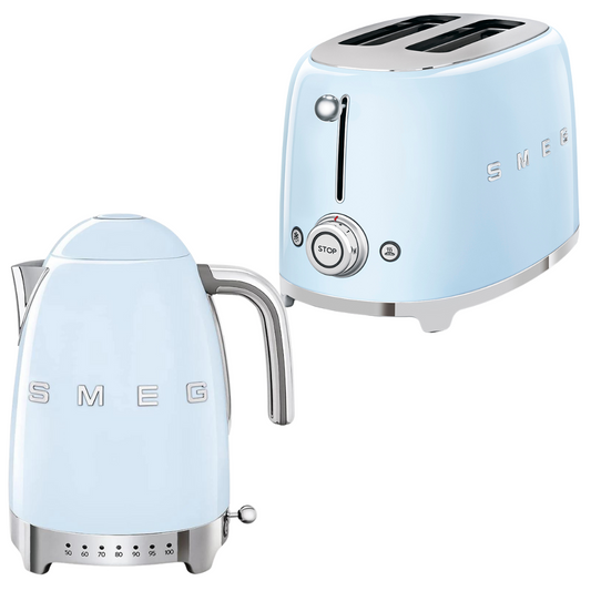 SMEG Blue Kettle & 2 Slice Toaster Temperature Controlled Kitchen Set