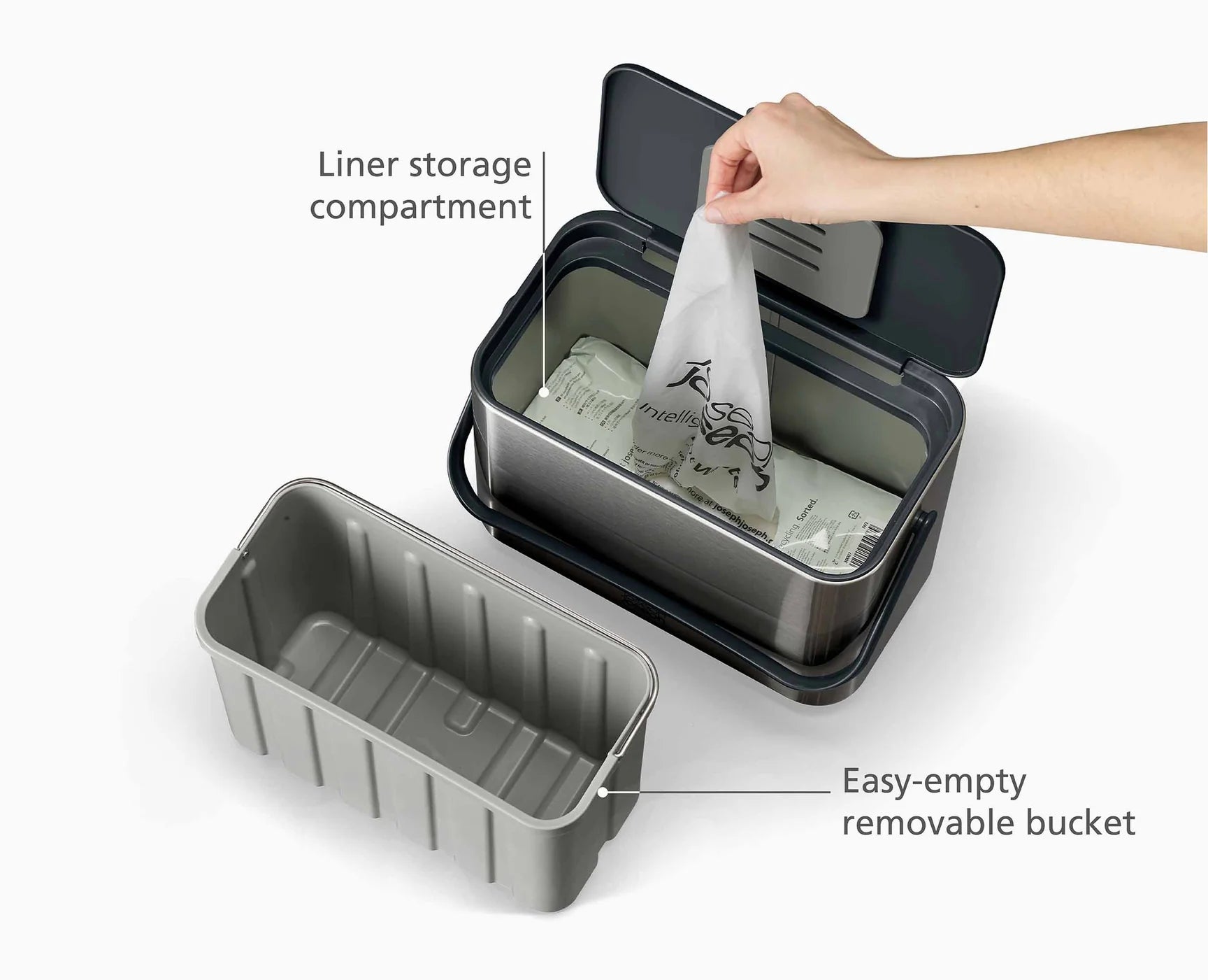 Joseph Joseph Collect 4 Stainless Steel Food Waste Caddy with Odour Filter 30145 - Vibe Home