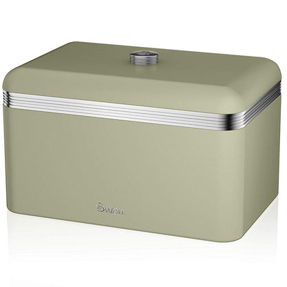 Swan Swan Retro Pyramid Kettle, 4 Slice Toaster, Bread Bin & Canisters Kitchen Set (Green)