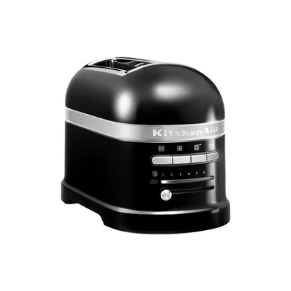 Black KitchenAid toaster on a white background