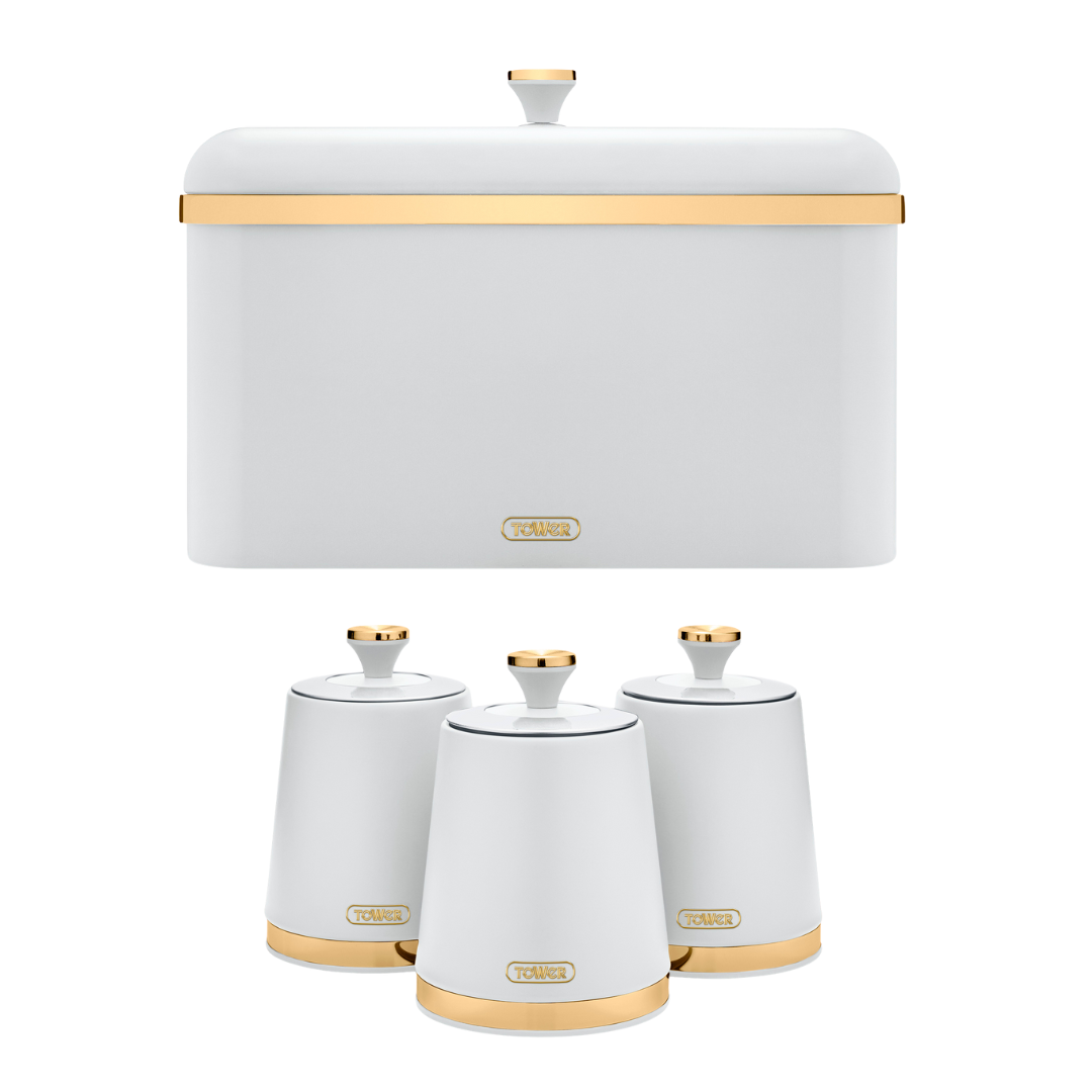 Tower Cavaletto White Bread Bin and Canisters Kitchen Set