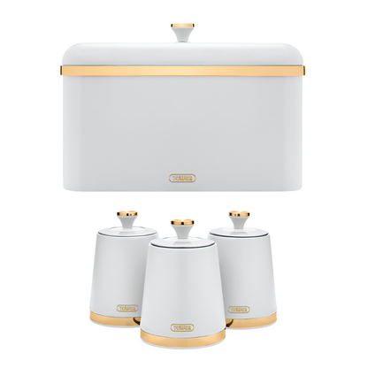 Tower Cavaletto White Bread Bin and Canisters Kitchen Set