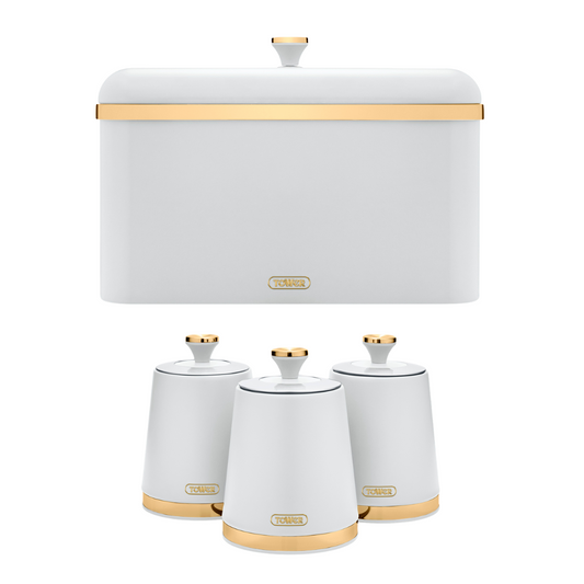 Tower Cavaletto White Bread Bin and Canisters Kitchen Set