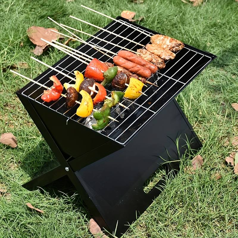 BBQ Grill Basket Portable - Folding - Mini Barbecue Grill Outdoor - Double Charcoal Grill - Ideal for Camping Cooker and Garden Parties