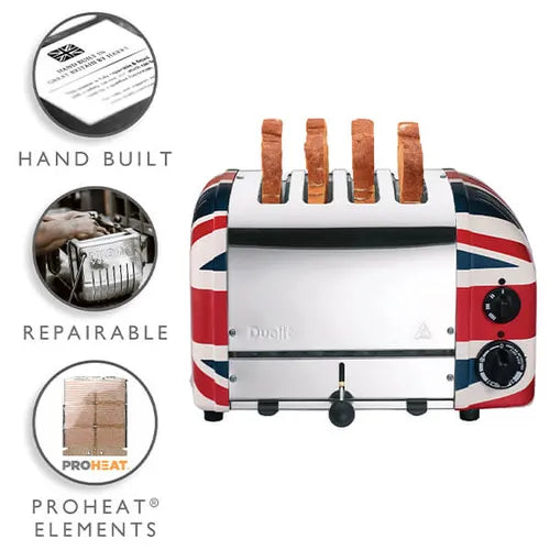 Dualit Classic Vario 80th Anniversary 4 Slice Toaster 40555 (Union Jack) Vibe Home UK.