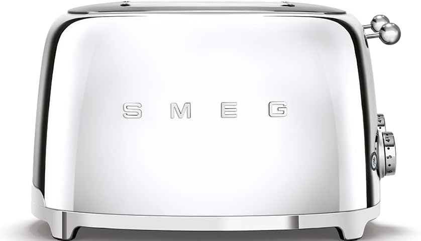 SMEG Silver 4 Slice Toaster Wide Slots Polished Stainless Steel TSF03SSUK