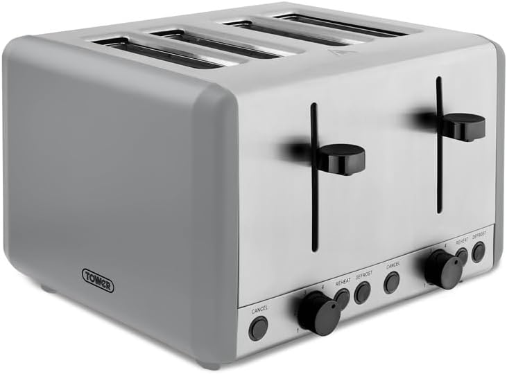 Tower Sera 4 Slice Toaster 6 Browning Levels T20086GRY (Grey)