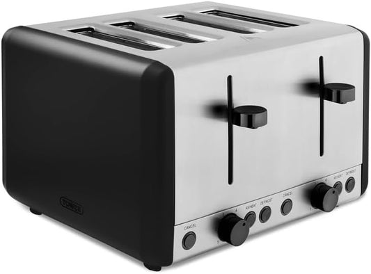 Tower Sera 4 Slice Toaster 6 Browning Levels T20086BLK (Black)