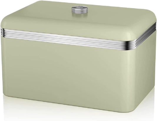 Swan Green Bread Bin Metal Large 18L Stainless Steel Retro SWKA1010GN