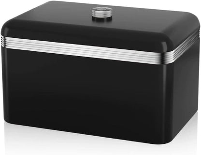 Swan Retro Kettle, 4 Slice Toaster, Bread Bin & Canisters Kitchen Set (Black)