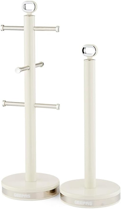 GEEPAS Retrovive Mug Tree & Towel Pole Set GCS63083UK-CR (Cream)