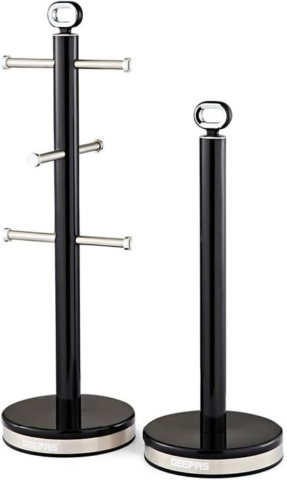 GEEPAS Retrovive Mug Tree & Towel Pole Set GCS63083UK-BK (Black)