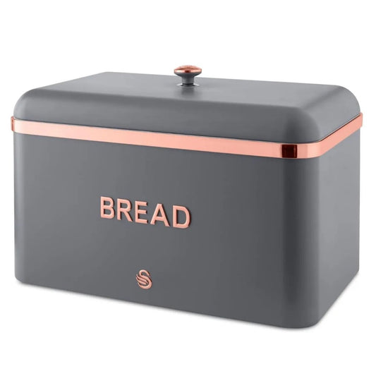 Swan Carlton Grey Bread Bin Large Storage Box Rose Gold