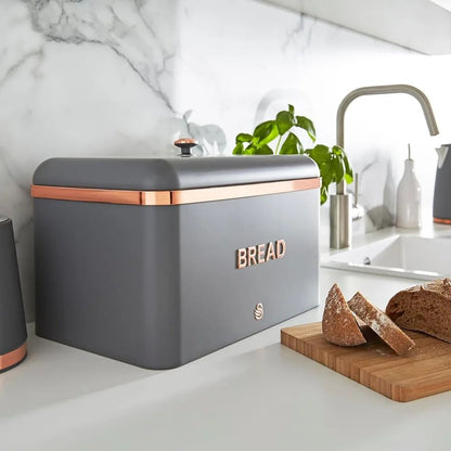 Swan Carlton Grey Bread Bin Large Storage Box Rose Gold