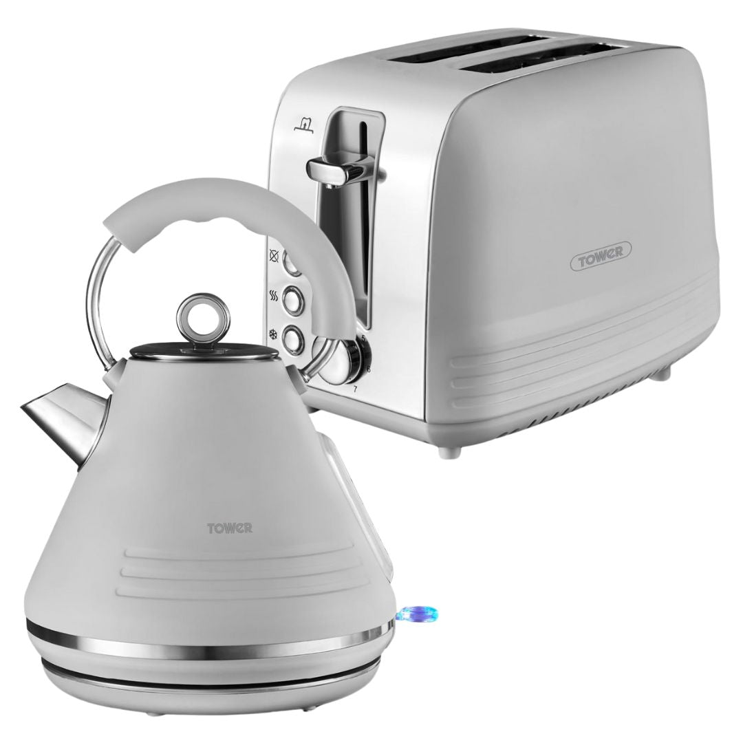 Tower Ash Grey Kettle & 2 Slice Toaster Set Kitchen Bundle