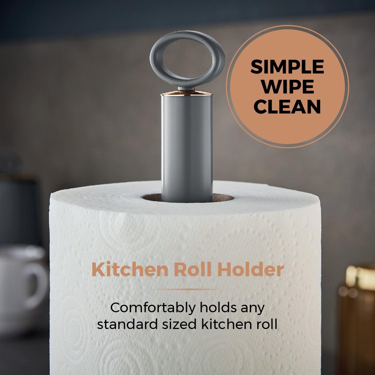 Grey towel pole kitchen roll holder with ring handle on top