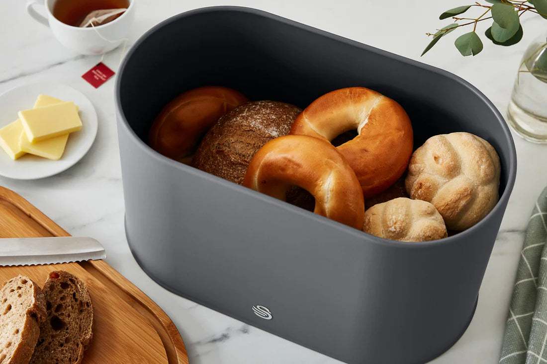 Swan Nordic Bread Bin & Canisters with Chopping Board Lid Kitchen Set (Grey)