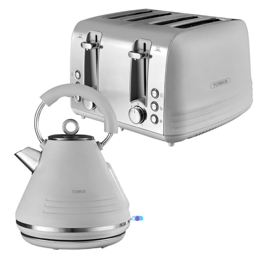 Tower Ash Grey Kettle & 4 Slice Toaster Kitchen Bundle