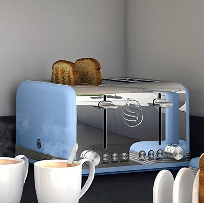 Swan Retro Blue Kitchen Set - Kettle, 4 Slice Toaster, Bread Bin, Canisters