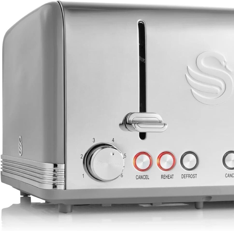 Swan Retro Kettle, 4 Slice Toaster & Canisters Kitchen Set (Grey)