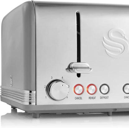 Swan Retro Kettle, 4 Slice Toaster & Canisters Kitchen Set (Grey)