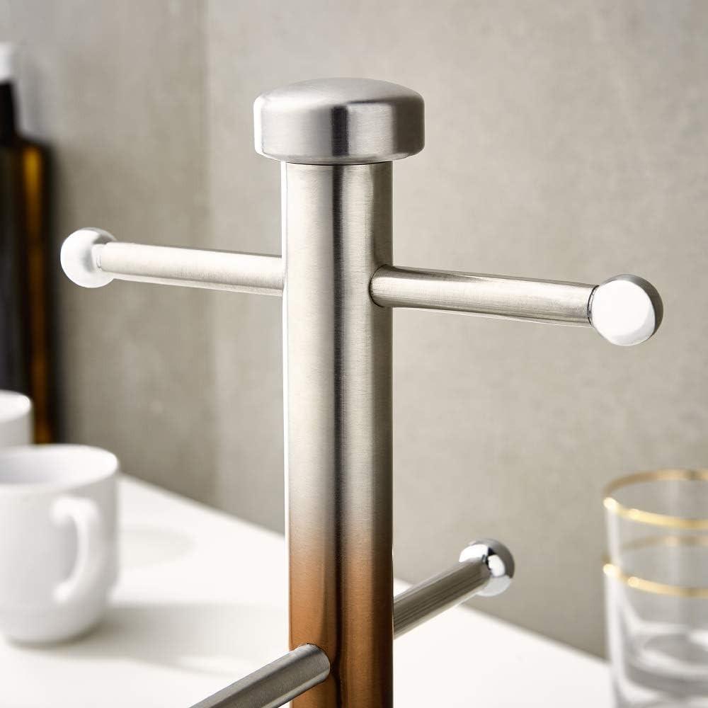 Stainless copper towel pole top with horizontal mug hooks and circular cap