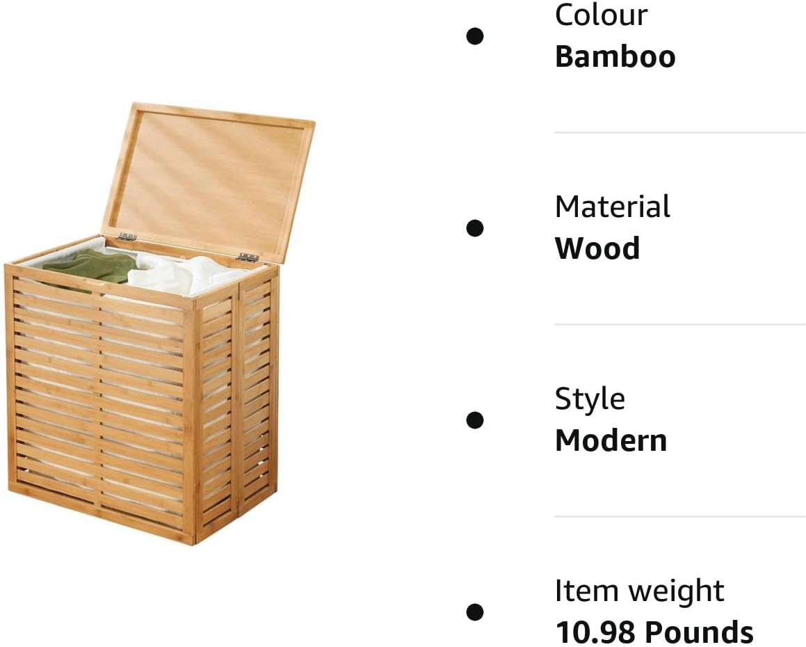 mDesign Laundry Basket Foldable Clothes Storage Natural Bamboo