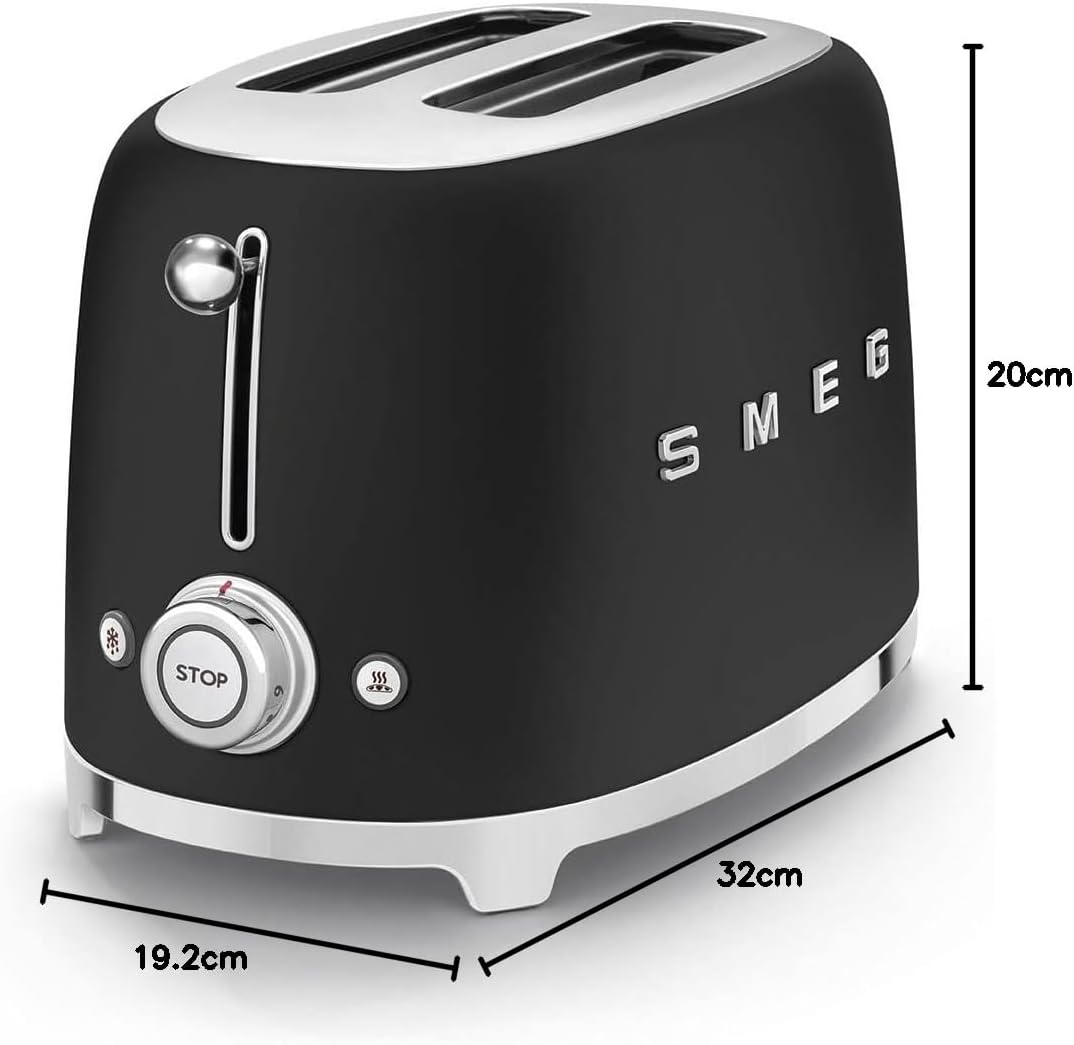 SMEG 2 Slice Toaster Extra Wide Slots TSF01BLMUK (Matte Black)