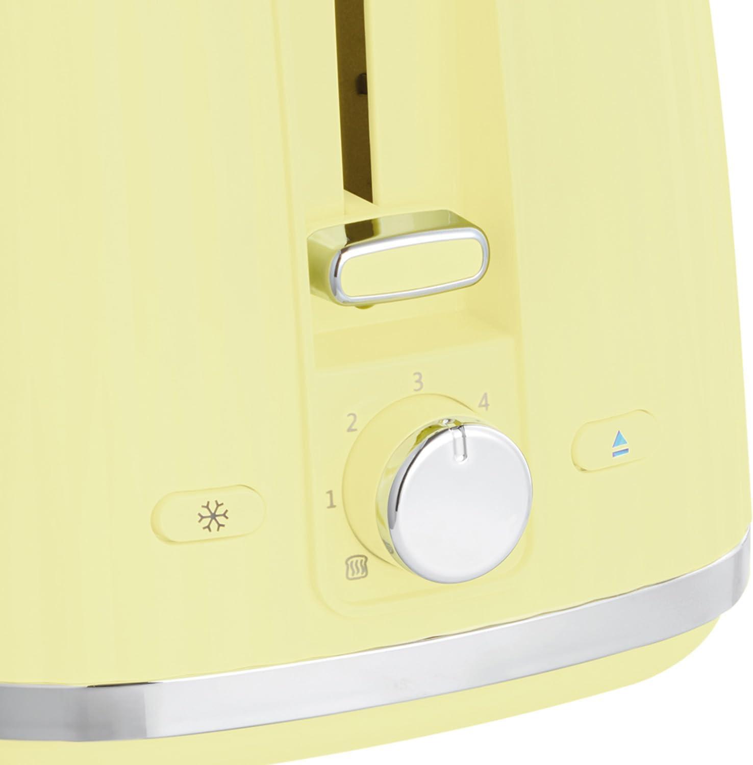 Lemon 2-slice toaster front with toasting dial and lift lever