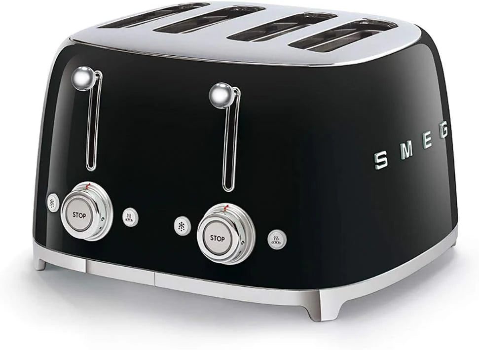 SMEG Retro Kettle & 4 Slice Toaster Temperature Control Kitchen Set (Black)