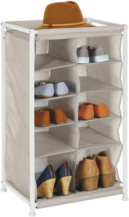 mDesign Shoe Rack – Practical Canvas Storage Cubes with Metal Frame for Hallway or Storeroom – Canvas Storage Unit with 10 Compartments – Linen/Tan