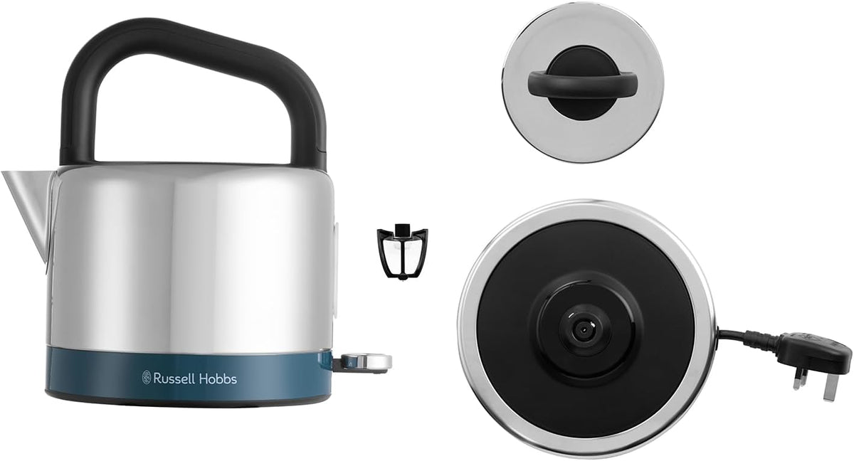 Russell Hobbs Distinctions Pyramid Kettle, 2 Slice Toaster & Microwave Kitchen Set (Ocean Blue)
