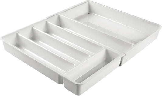 mDesign Adjustable Cutlery Tray — Expandable Kitchen Storage Tray for Drawers and Surfaces — Drawer Organiser with Multiple Compartments — Light Grey