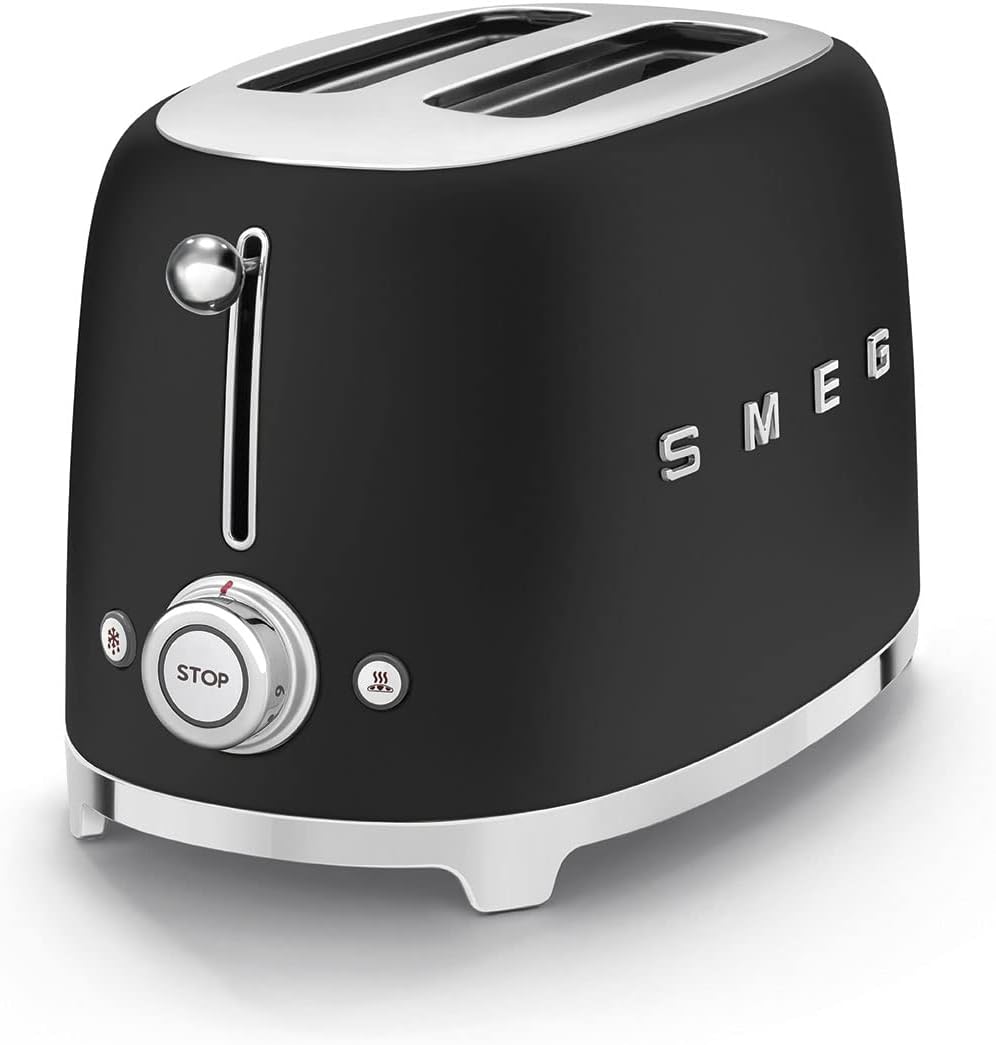 SMEG Matte Black 2 Slice Toaster Extra Wide Slots TSF01BLMUK